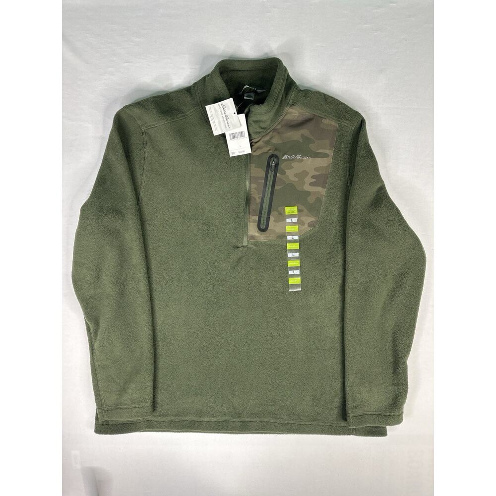 EDDIE BAUER Cloud Layer Pro 1/4-Zip Fleece Pullover, Loden Green, Large, NWT